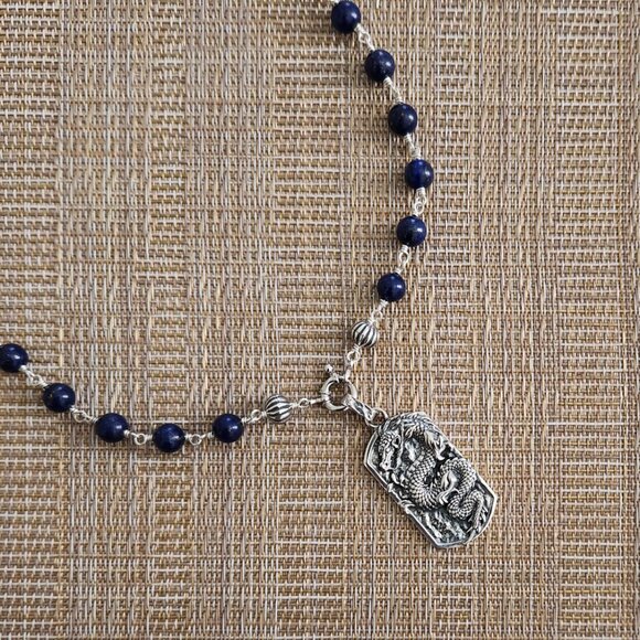 DRAGON STRLING SILVER LAPIS LAZULI. HANDMADE NECKLACE - Picture 2 of 6